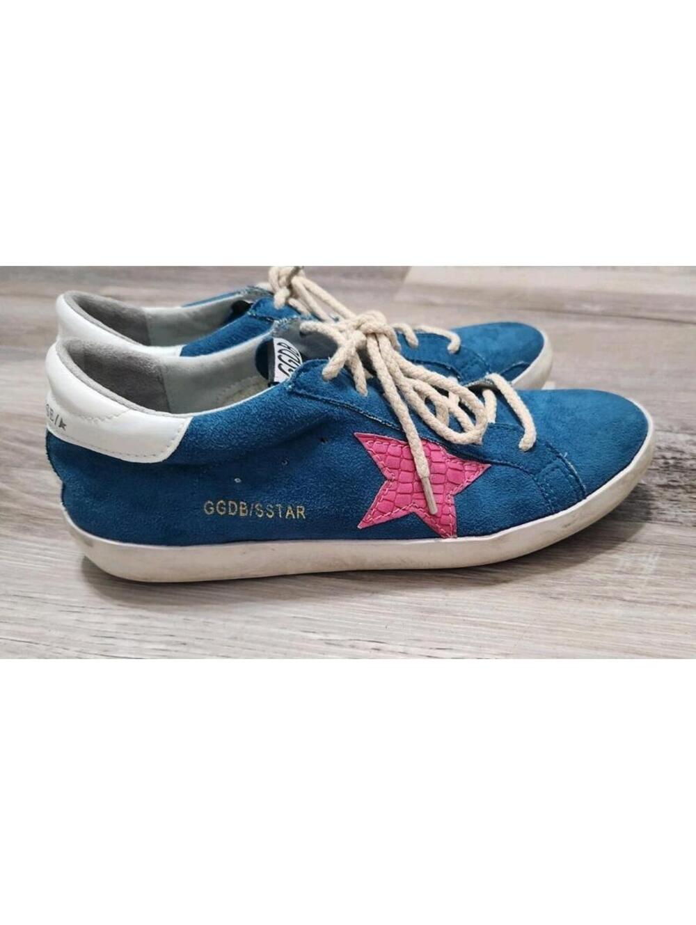 Golden Goose Shoes Size 41 Or 9 Blue Suede Pink Star - Picture 2 of 9